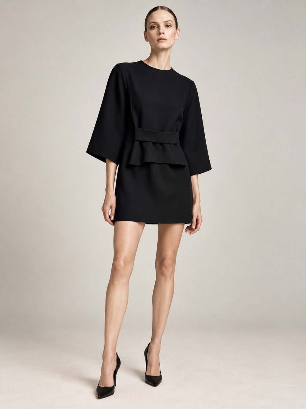 McQ Alexander McQueen Black Peplum Shift Mini Dress IT 42 US 6